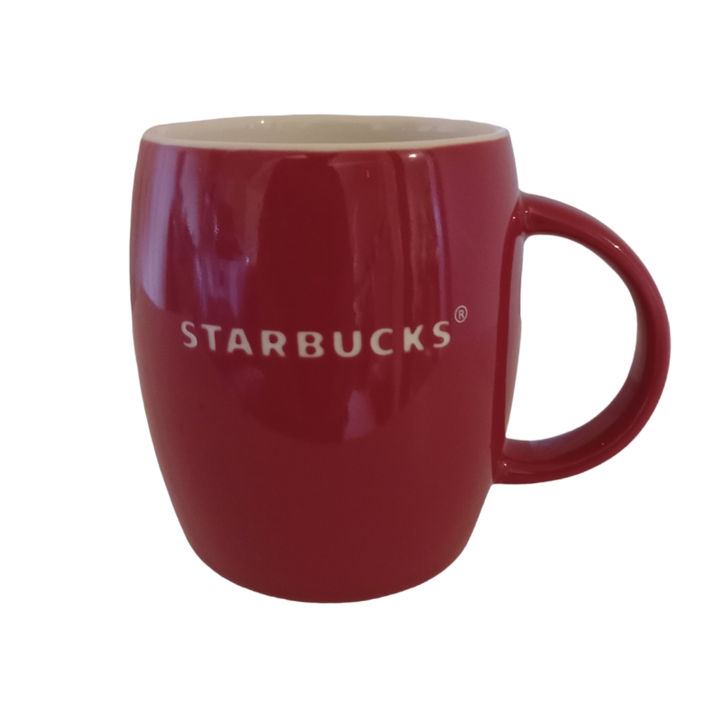 Starbucks 12 fl oz Red White Ceramic Classic Barrel Coffee Mug Tea Cup @2011